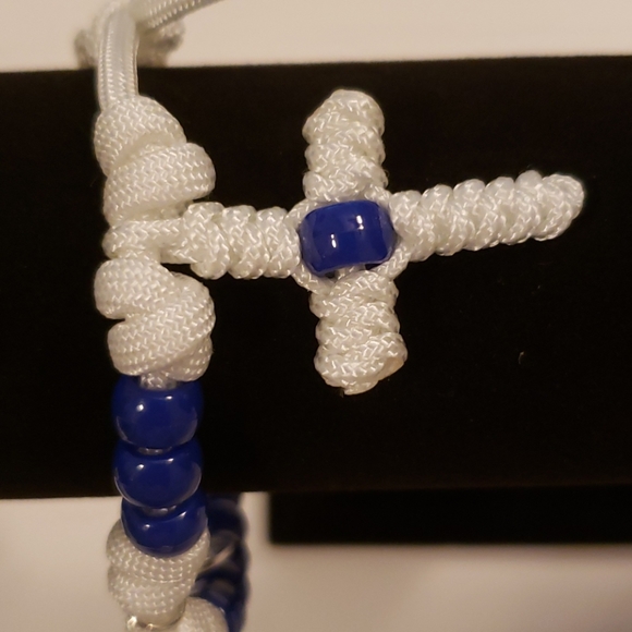 NEW! Rosary Bracelet HANDMADE White on Blue - Picture 5 of 9